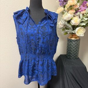 George Sleeveless Blue Peplum Blouse XL (16-18) | Damask Print